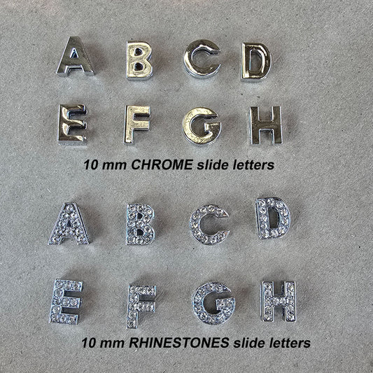 10 mm rhinestone and chrome slide letters