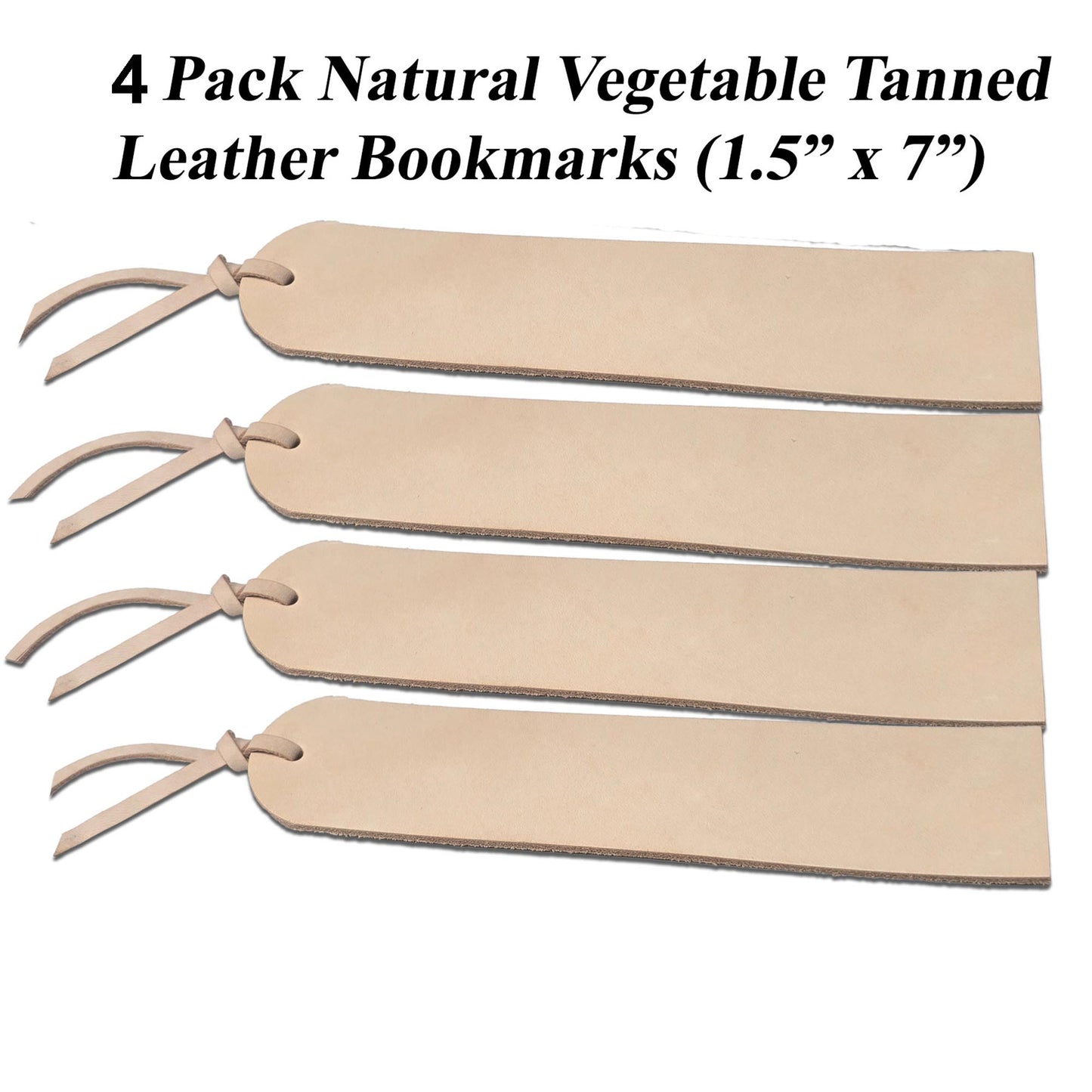 4 Pack Leather Bookmarks - Natural Vegetable Tanned Leather – Blank Bookmark for Stamping, Tooling, Painting, Engraving