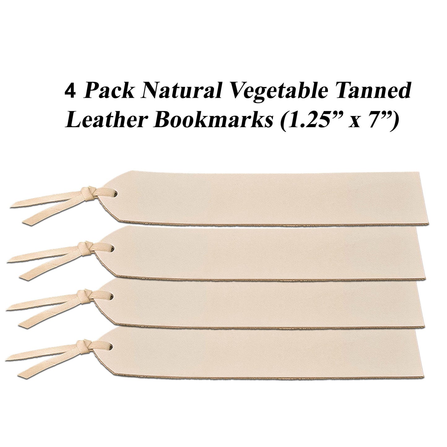4 Pack Leather Bookmarks - Natural Vegetable Tanned Leather – Blank Bookmark for Stamping, Tooling, Painting, Engraving