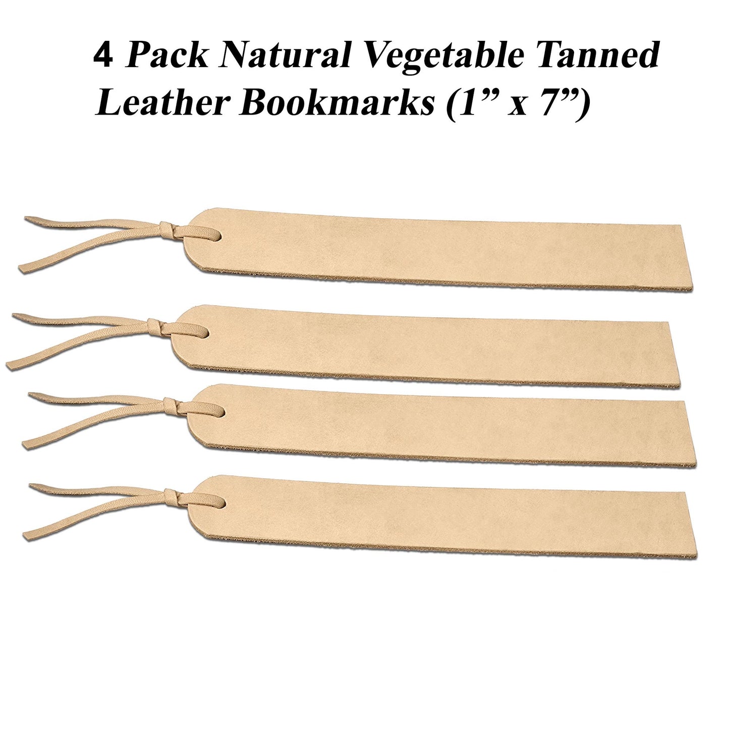 4 Pack Leather Bookmarks - Natural Vegetable Tanned Leather – Blank Bookmark for Stamping, Tooling, Painting, Engraving