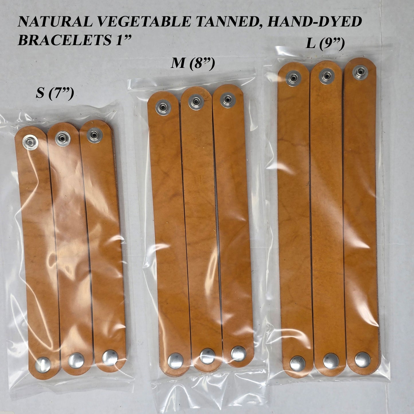 Tan Leather bracelet blank with attached snaps, finished for wearable wristbands, ready for gift giving or artisan markets.