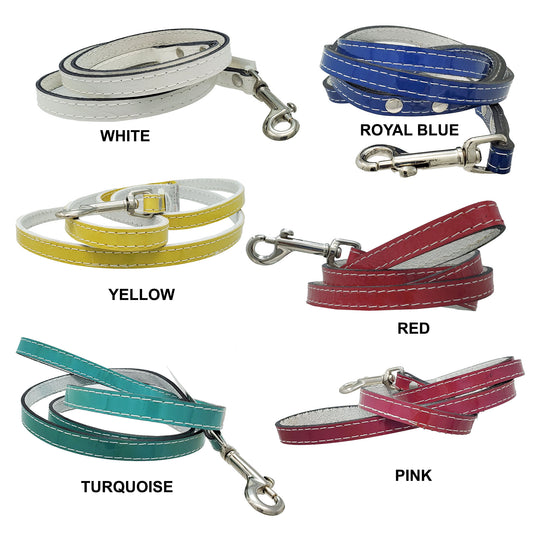 A matching leather leash for small leather dog collar high-quality patent leather with swivel snap.