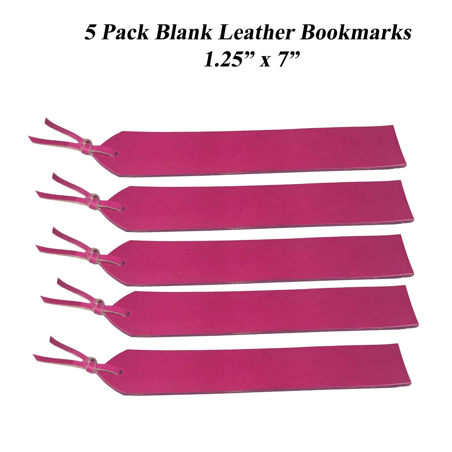 Engraving safe leather bookmarks made from natural vegetable tanned leather, hand-dyed in hot pink with painted edges, perfect for personalization and custom laser engraving.
