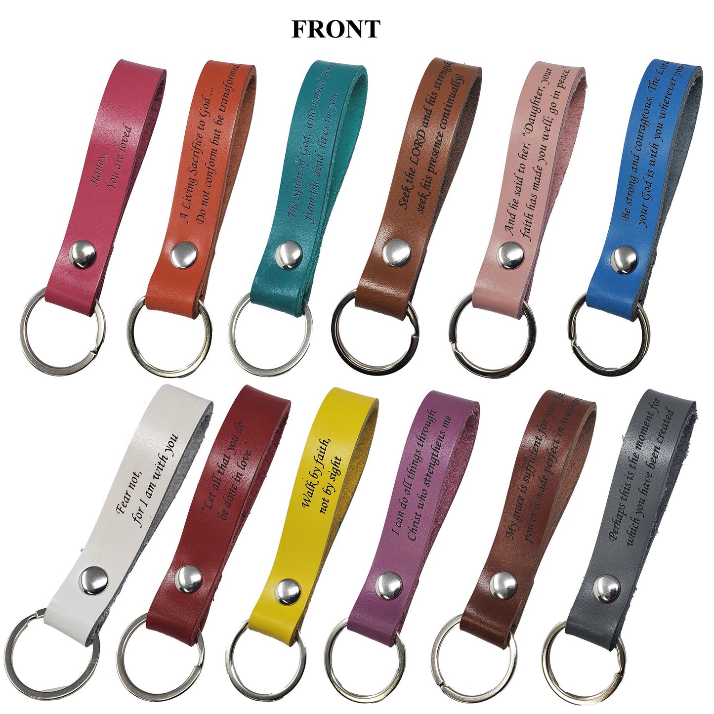 Bible verse keyrings leather engraved 5/8 Inch.