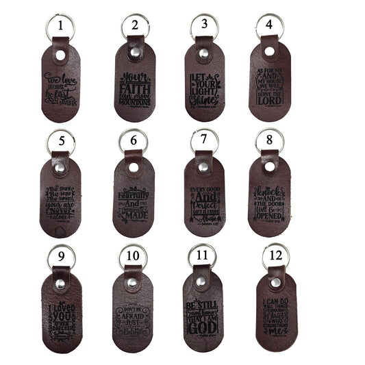 12 personalized leather keychains with popular bible verses