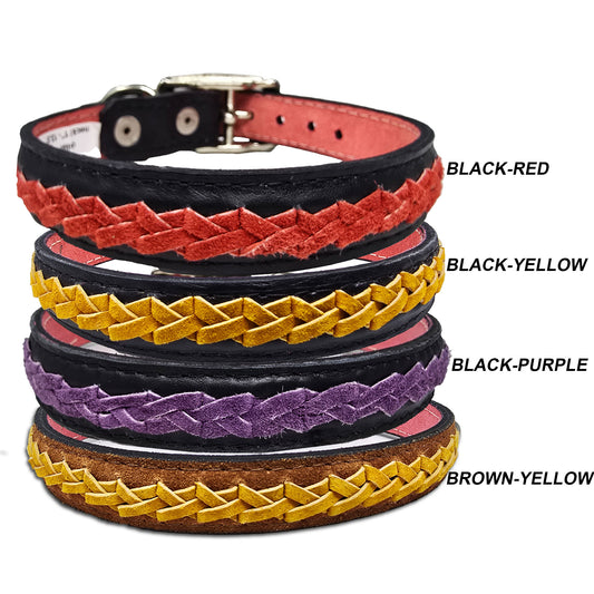 Premium hand-braided leather collars for medium dogs, designed with comfort and durability in mind