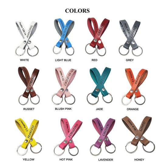 12 leather keychain colors available to choose from