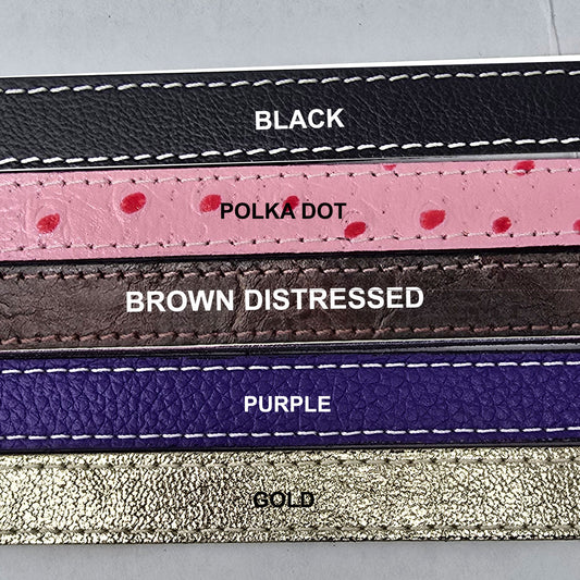 Available leather colors for small leather dog collars with sturdy double bar buckle
