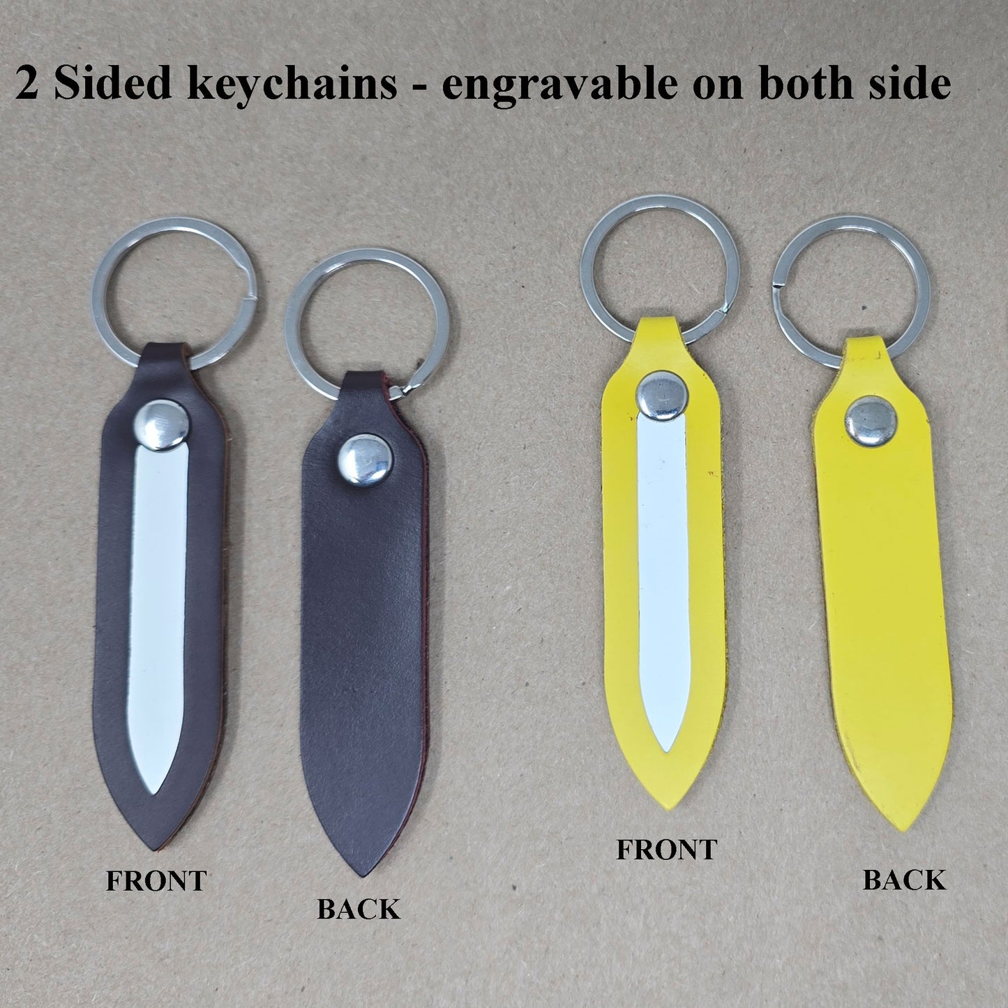 10 Pack Double Sided Leather Keychains with Engraving Ready White Insert