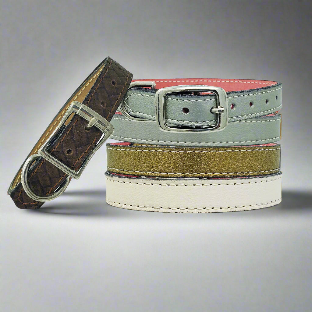 Plain Leather Dog Collar – A classic small leather dog collar made from quality designer leather with a sturdy metal buckle.