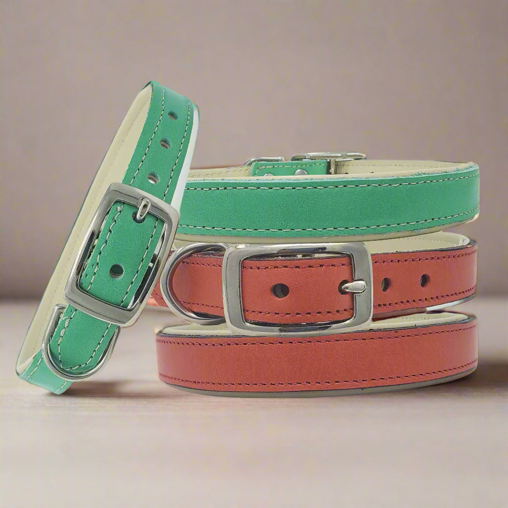 Elegant leather dog collars soft padded designed for medium-sized dogs, featuring a sturdy metal D-ring for leash attachment