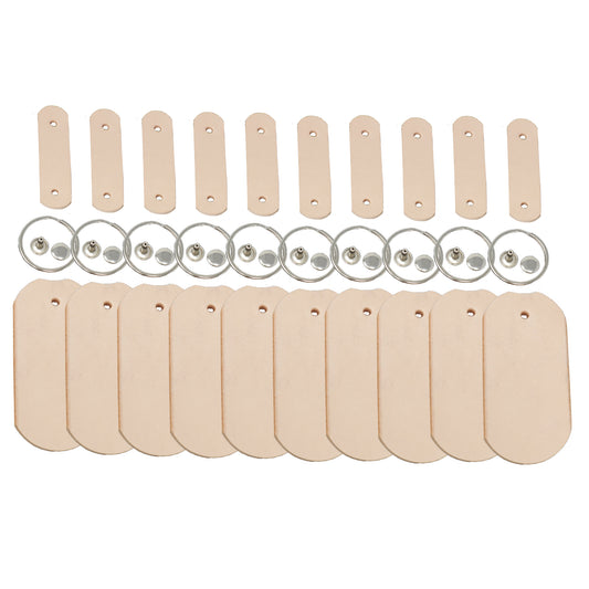 Vegetable Tanned Leather Keychain DIY Kit – 10 Pack Oval Blanks with Hardware