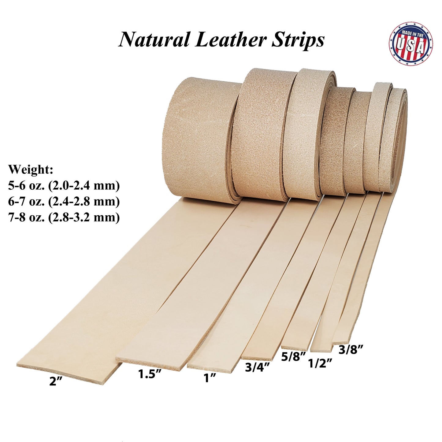 Vegetable tanned leather strips, high-quality and versatile for crafting, sewing, and DIY projects