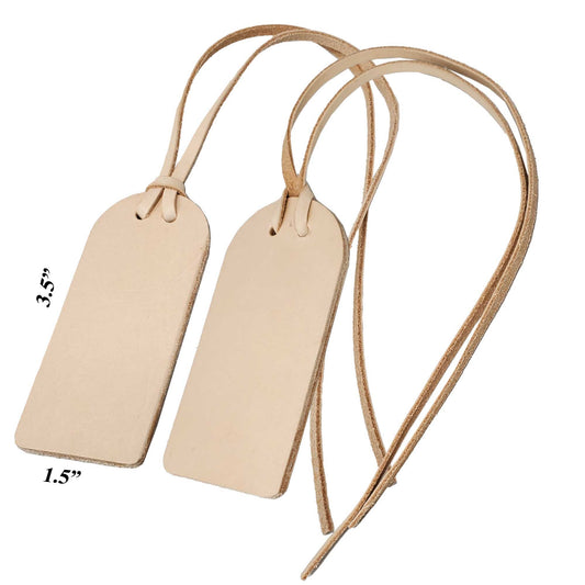 Double sided leather luggage tags small 1.5" x 3.5" with attachment strings
