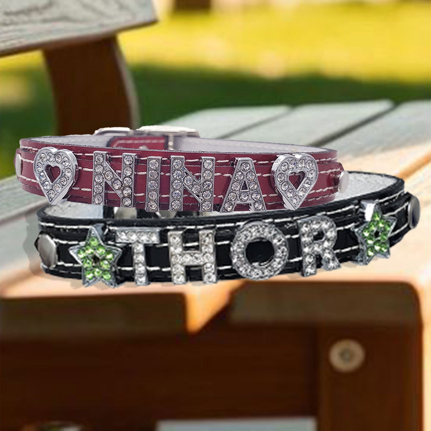 5/8" Patent Leather Dog Collar – Custom Rhinestone Name Tag
