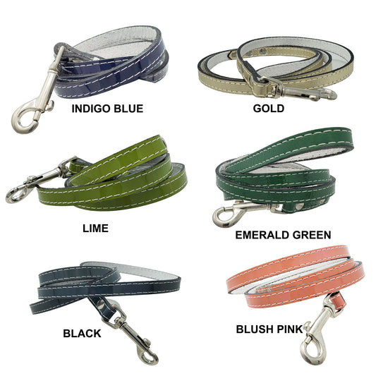 Plain Leather Dog Leashes– A matching leather leash for small leather dog collar high-quality patent leather with swivel snap.