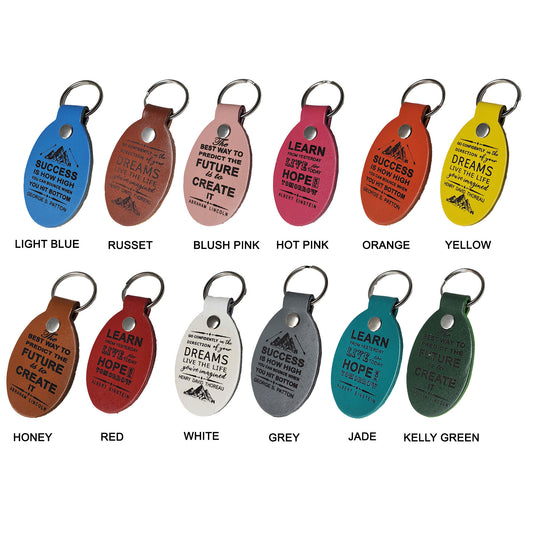 Motivational keychains laser engraved with inspiring quotes and designs for daily encouragement and positivity.