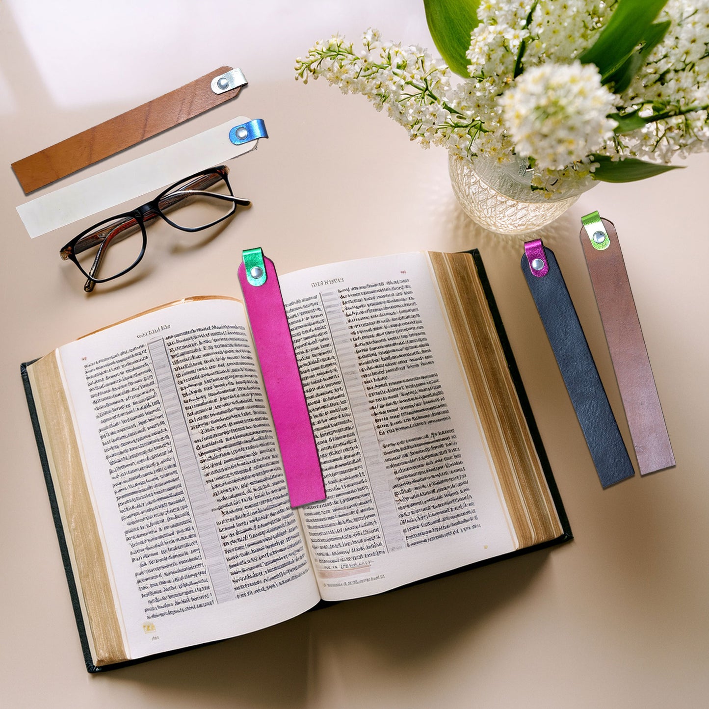 Blank Leather Bookmarks 4 Pack –1" Wide Natural Vegetable Tanned Leather for DIY Craft, Stamping, Painting, Engraving & Personalization