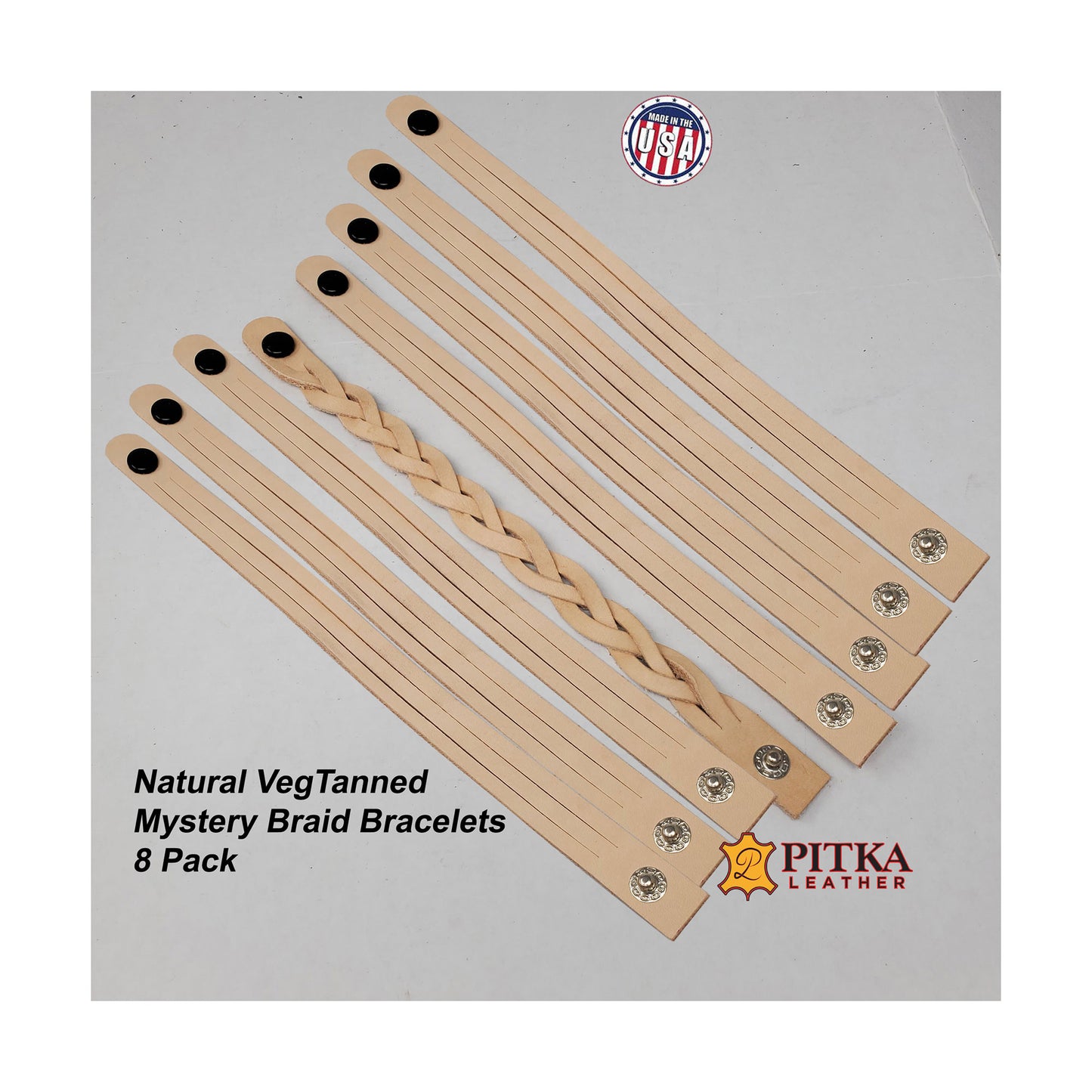 DIY kit for natural mystery braid leather bracelets, including all materials and instructions-8 pack