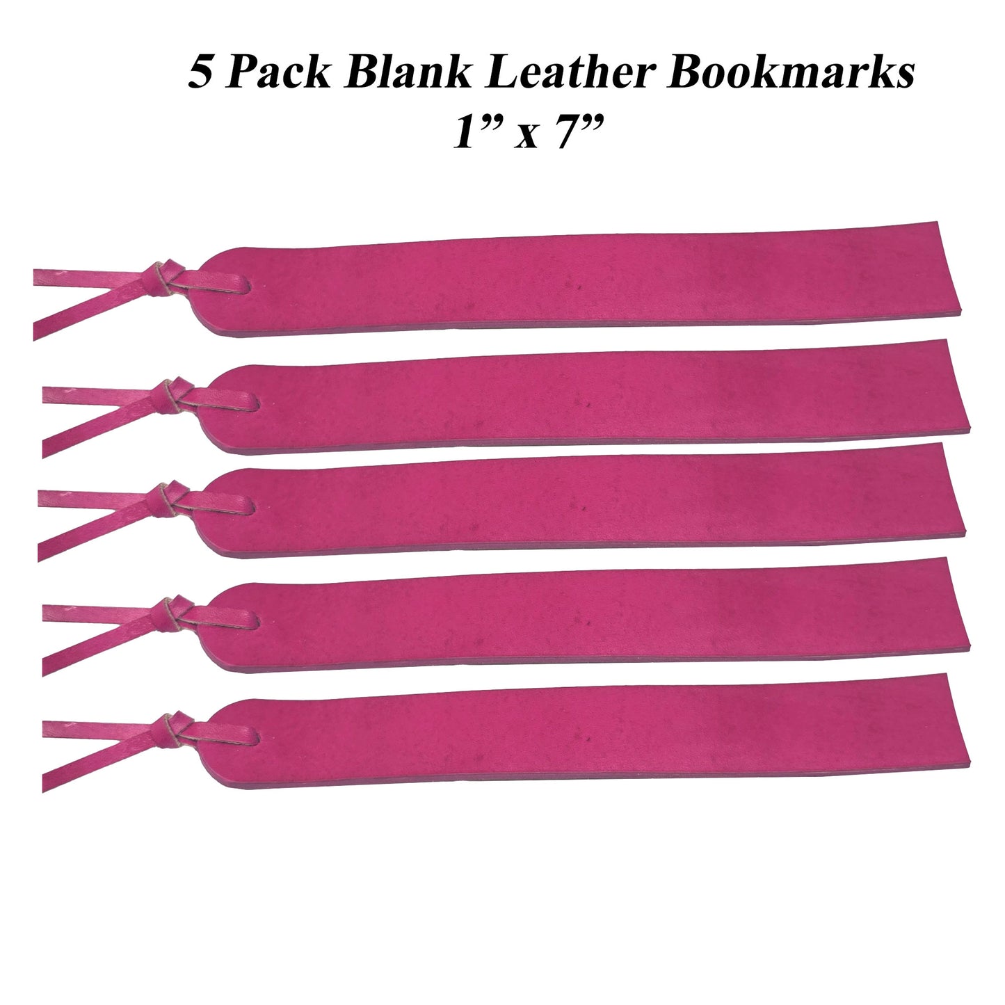 1 Inch Handmade leather bookmark in hot pink vegetable tanned leather with painted edges, ideal for engraving names, quotes, or custom artwork for personalized gifts.