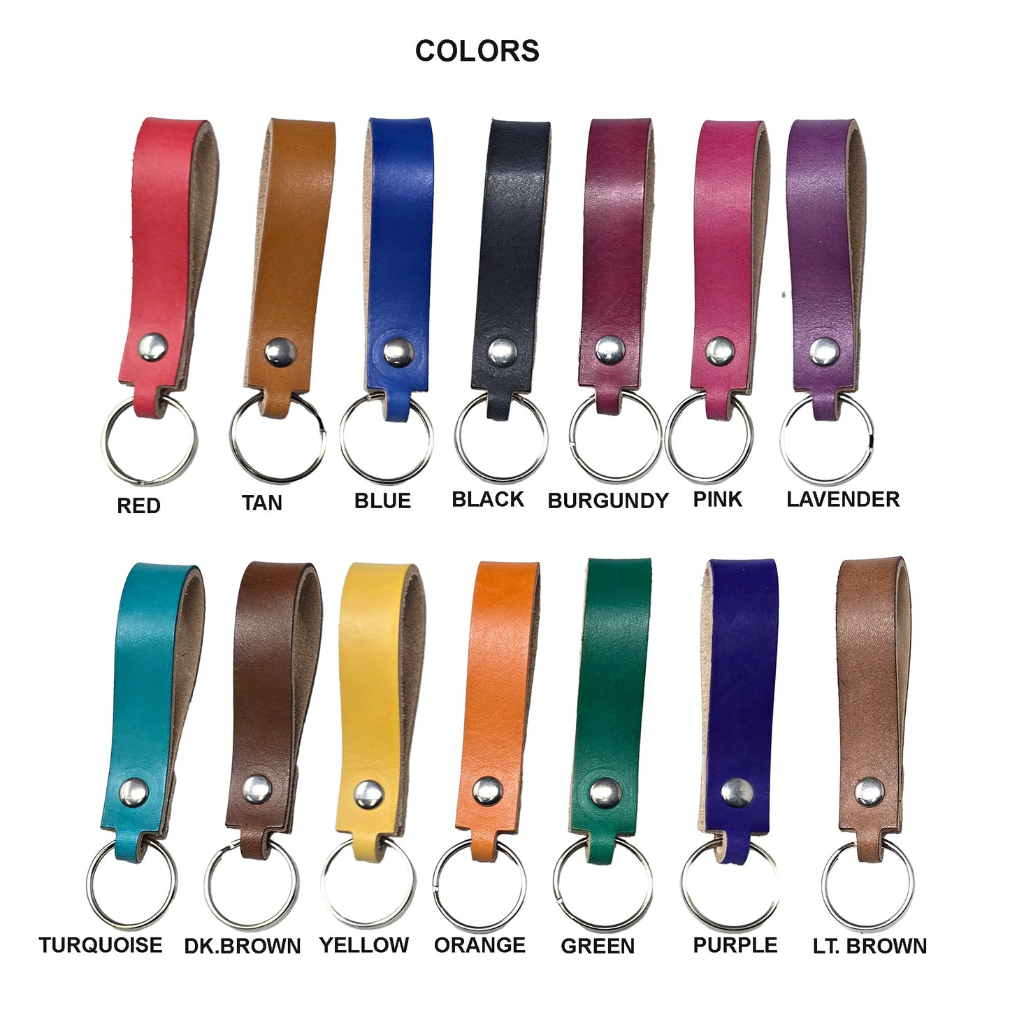 10 Pack Vegetable Tanned Leather Keychains – Hand Dyed, 14 Colors, USA Made