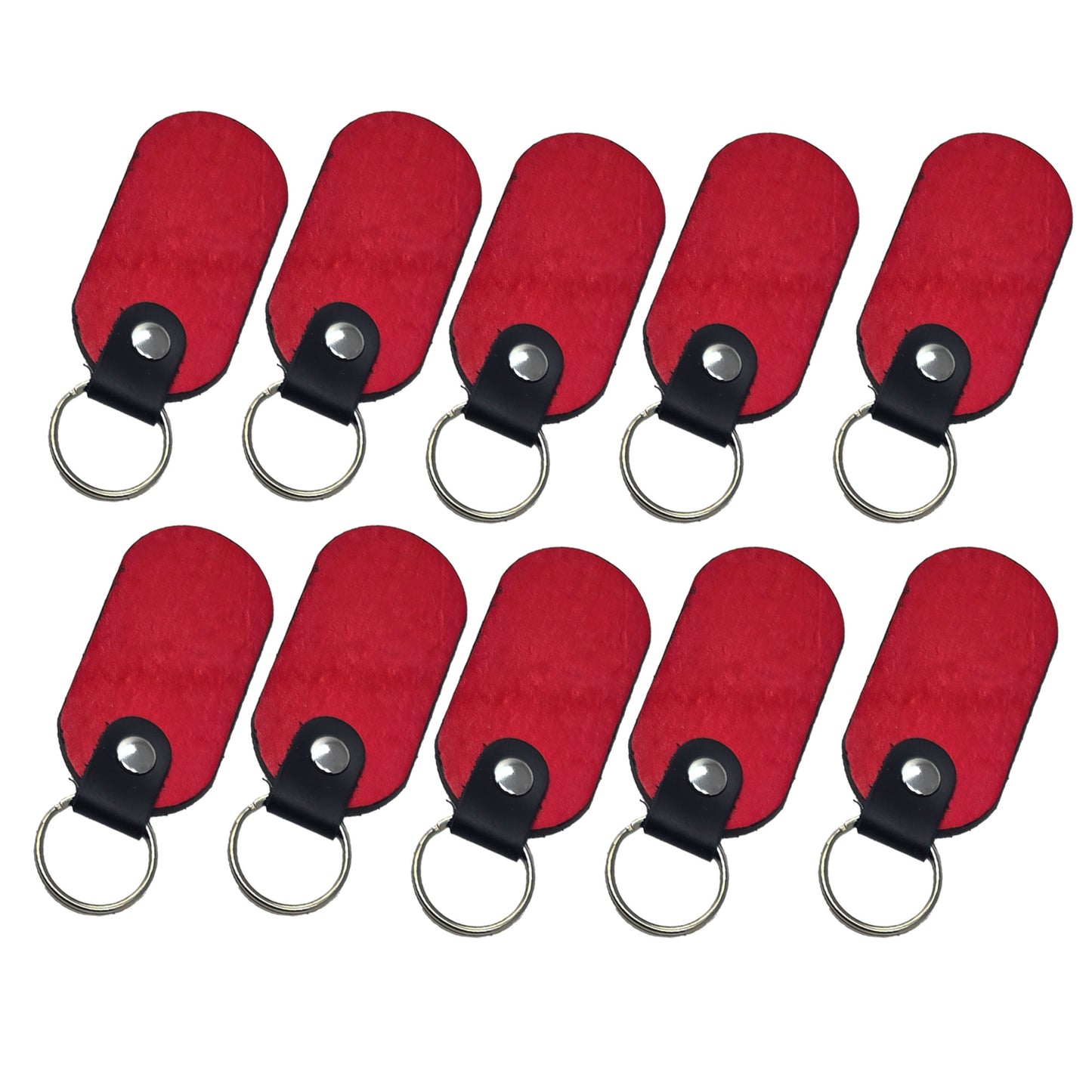 set of 10 vegetable tanned red leather-keychains stamping ready