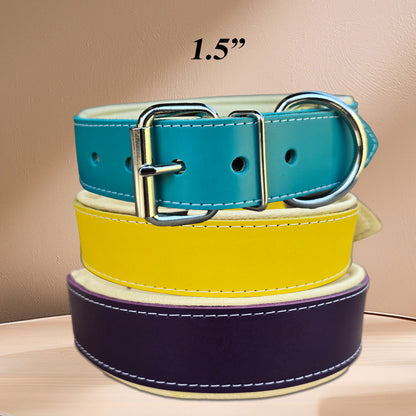 1.5" Designer Latigo Leather Dog Collar Soft Padded-Big Dogs