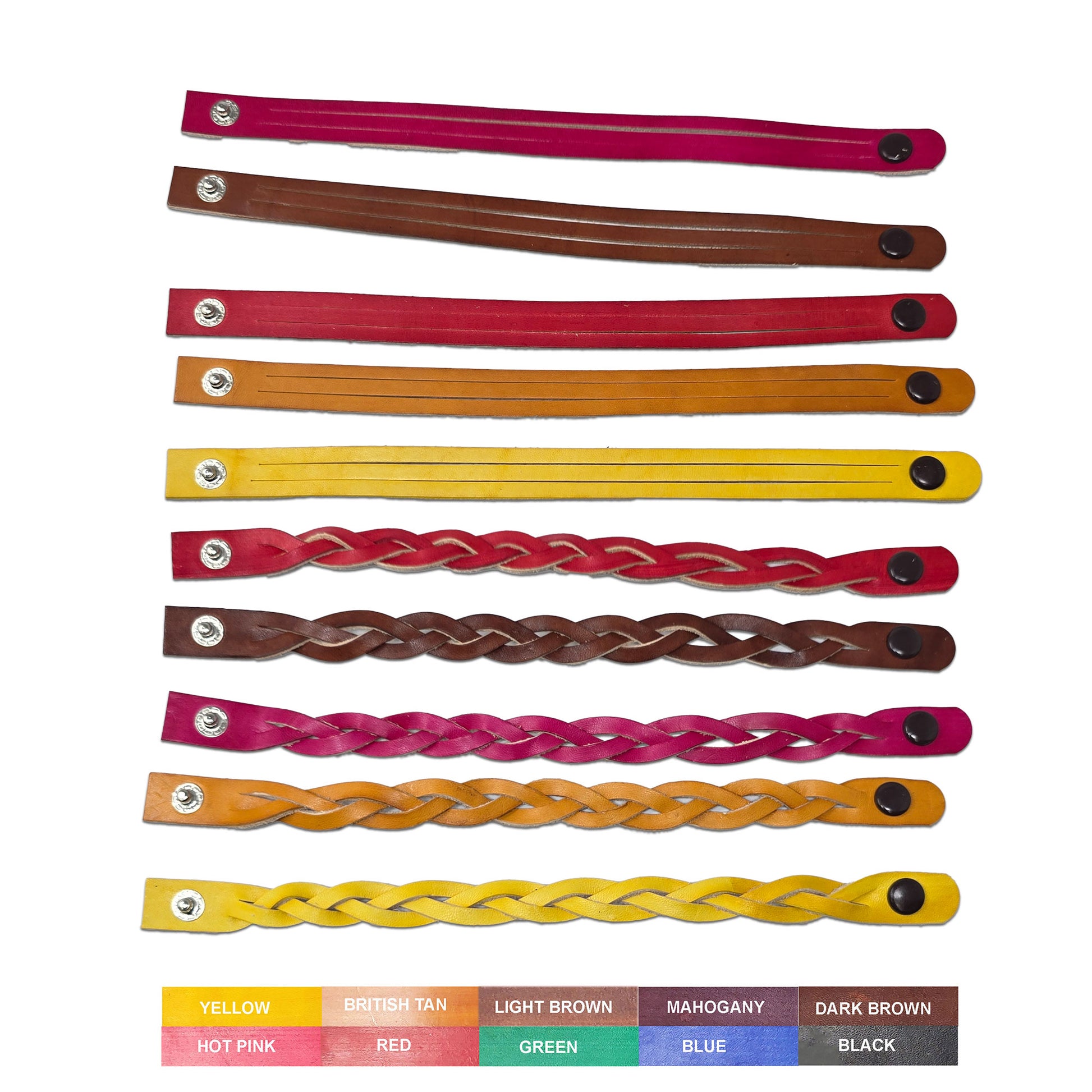 Infinite braid leather bracelet made from natural vegetable tanned cowhide in 10 dyed leather colors