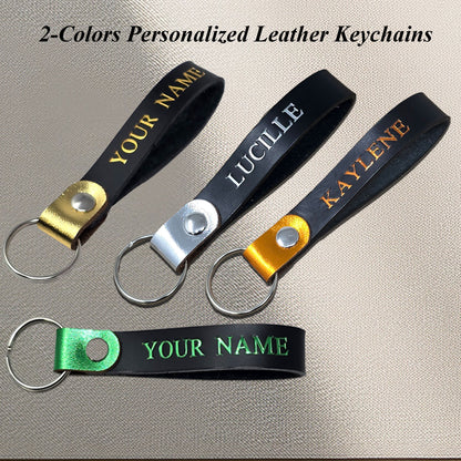 Personalized Leather Keychain – Custom Name Keyring Gift-Metallic Leather Loops