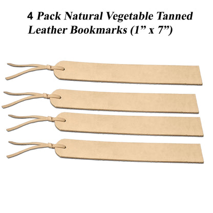 4 Pack Leather Bookmarks - Natural Vegetable Tanned Leather – Blank Bookmark for Stamping, Tooling, Painting, Engraving
