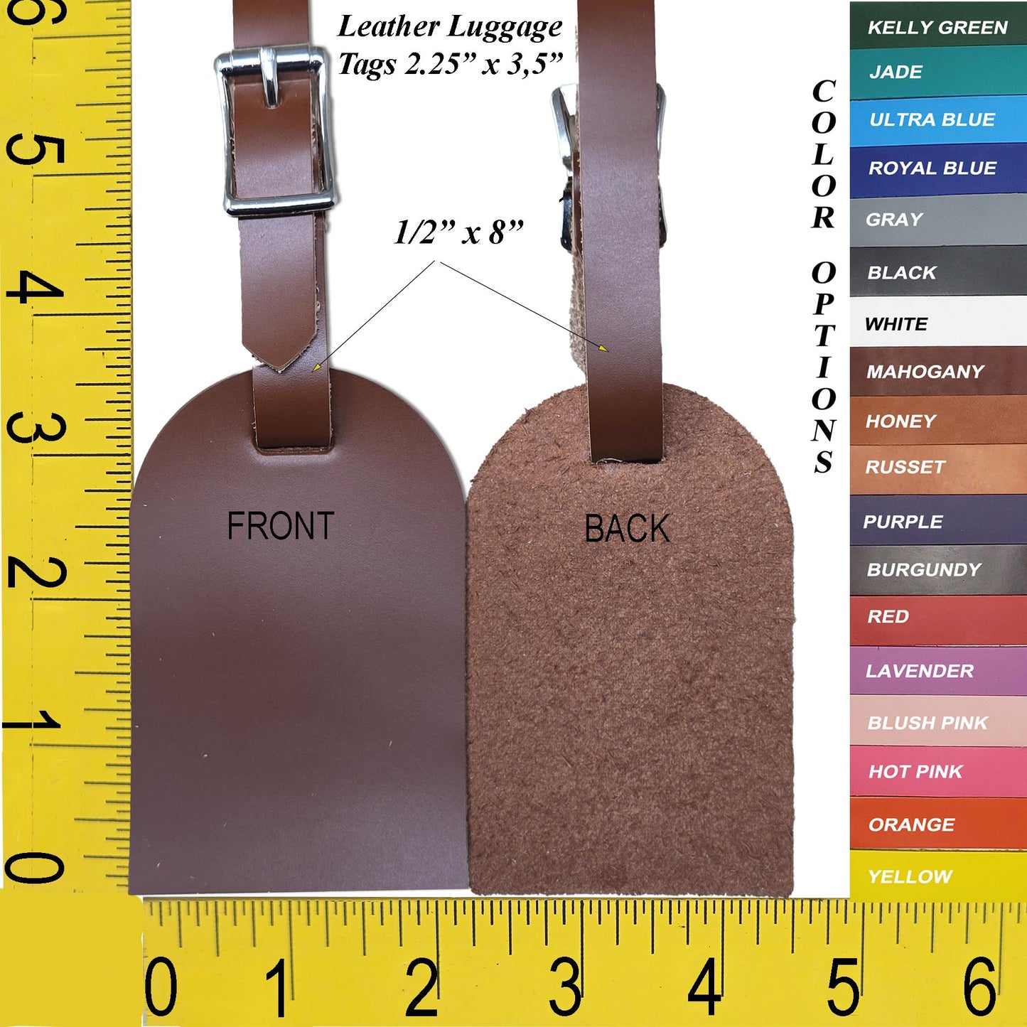 Engraving Ready Full Grain Leather Luggage Tags – 2.25" x 3.5", 15 Colors