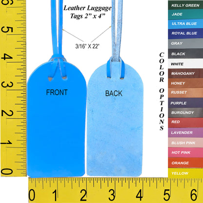 Full Grain Leather Luggage Tags, Engraving Ready, 15 Bright Colors