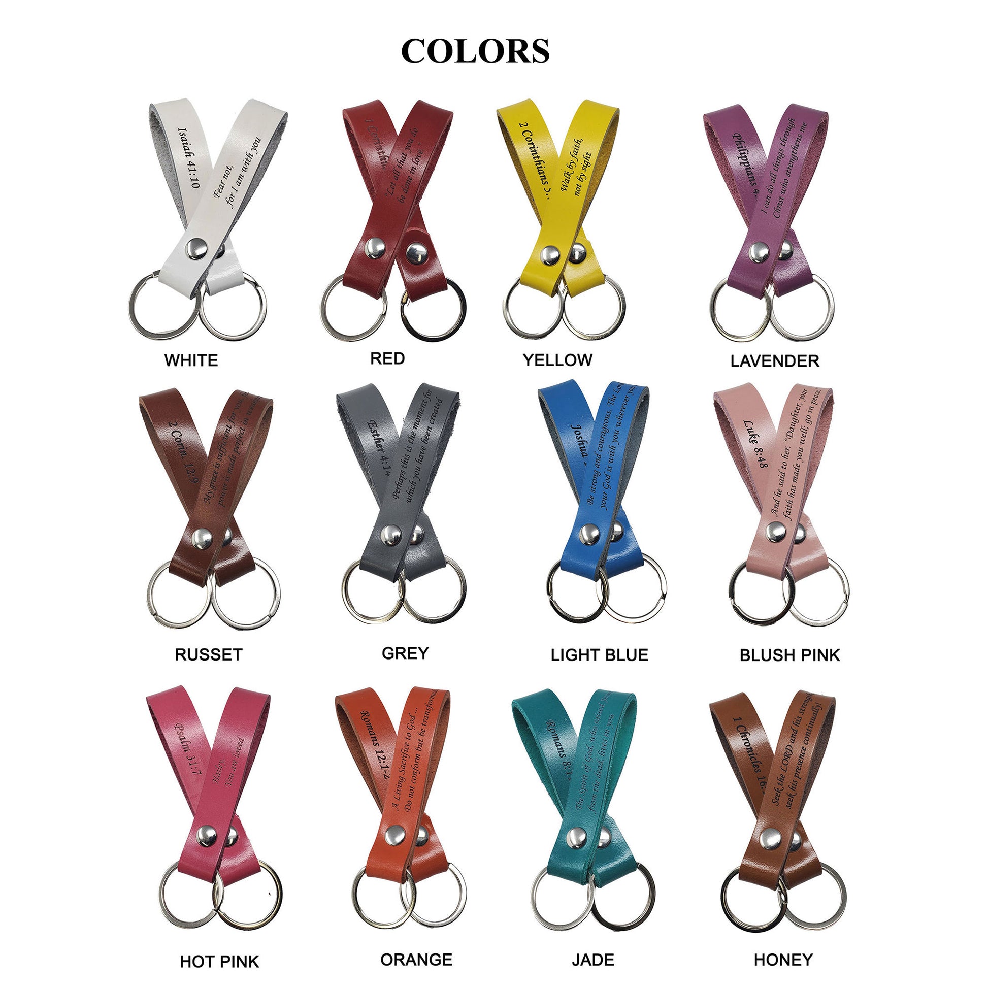 Bible verse keyrings leather colors choice-12 colors to choose.