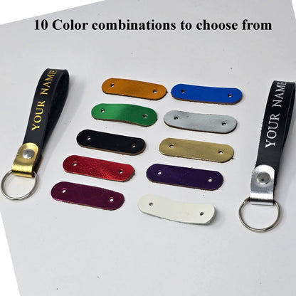 Personalized Leather Keychain – Custom Name Keyring Gift-Metallic Leather Loops