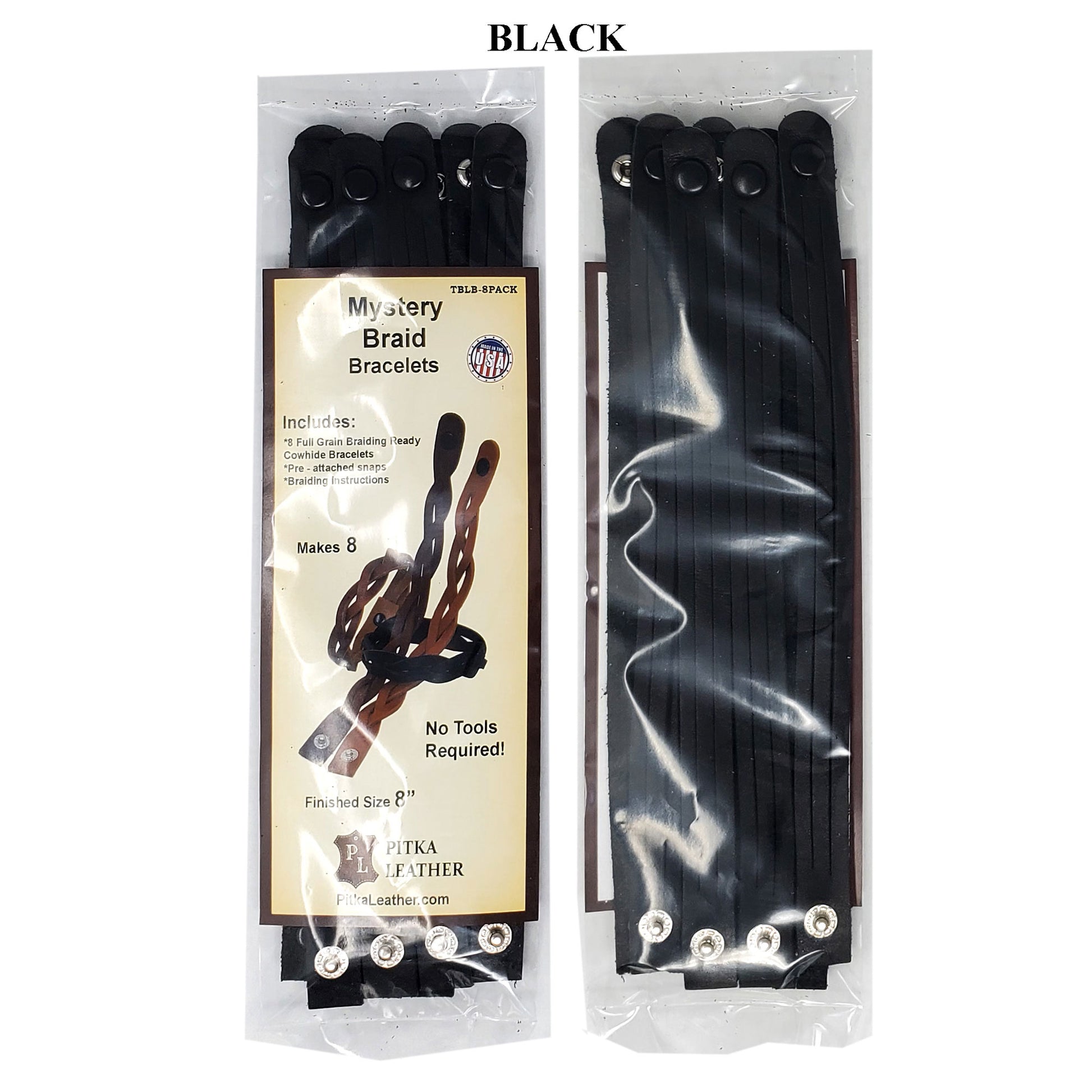 DIY kit for black mystery braid leather bracelets, including all materials and instructions -just braid and wear