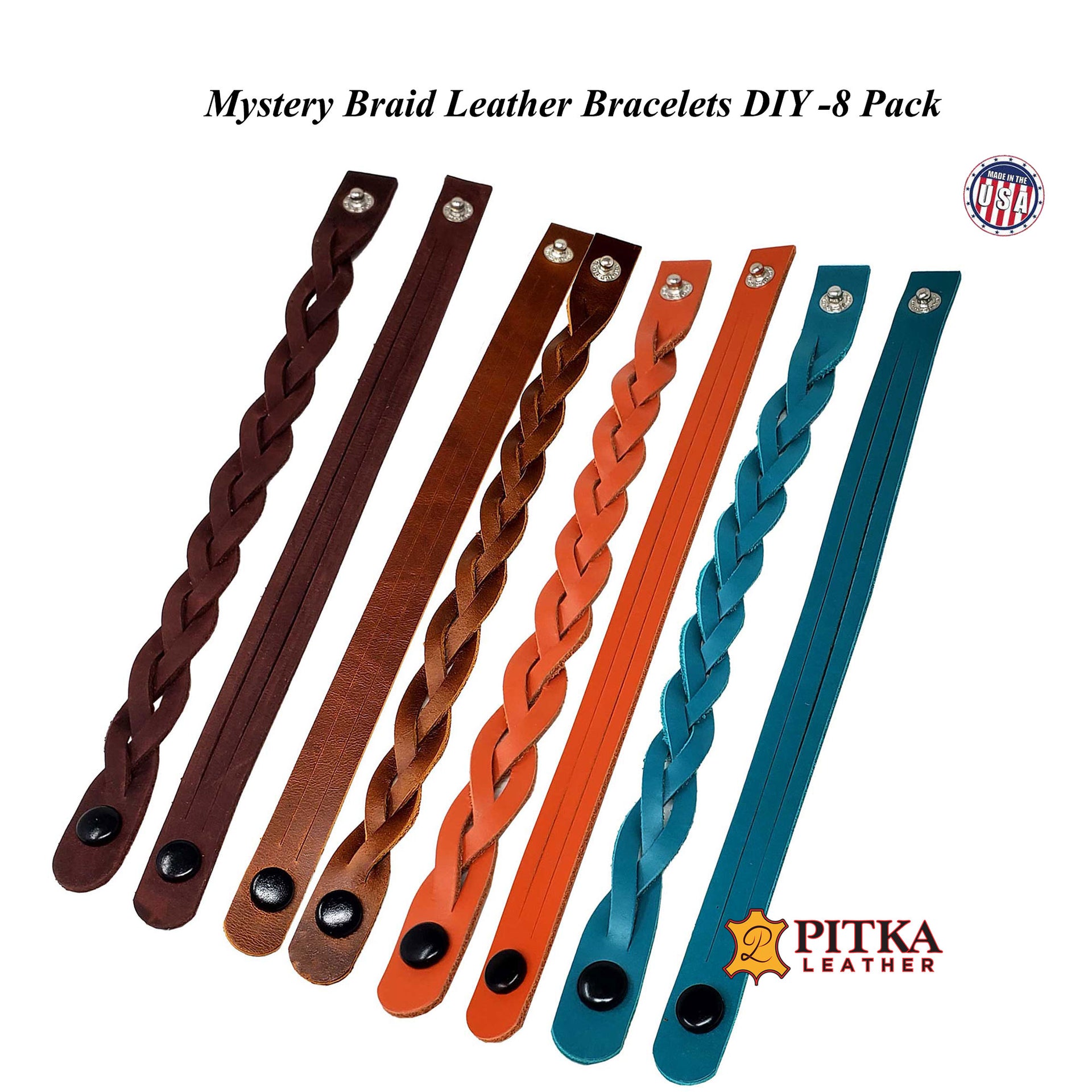 Mystery Braid Bracelets DIY Kit -8 Pack Colors Pitka Leather