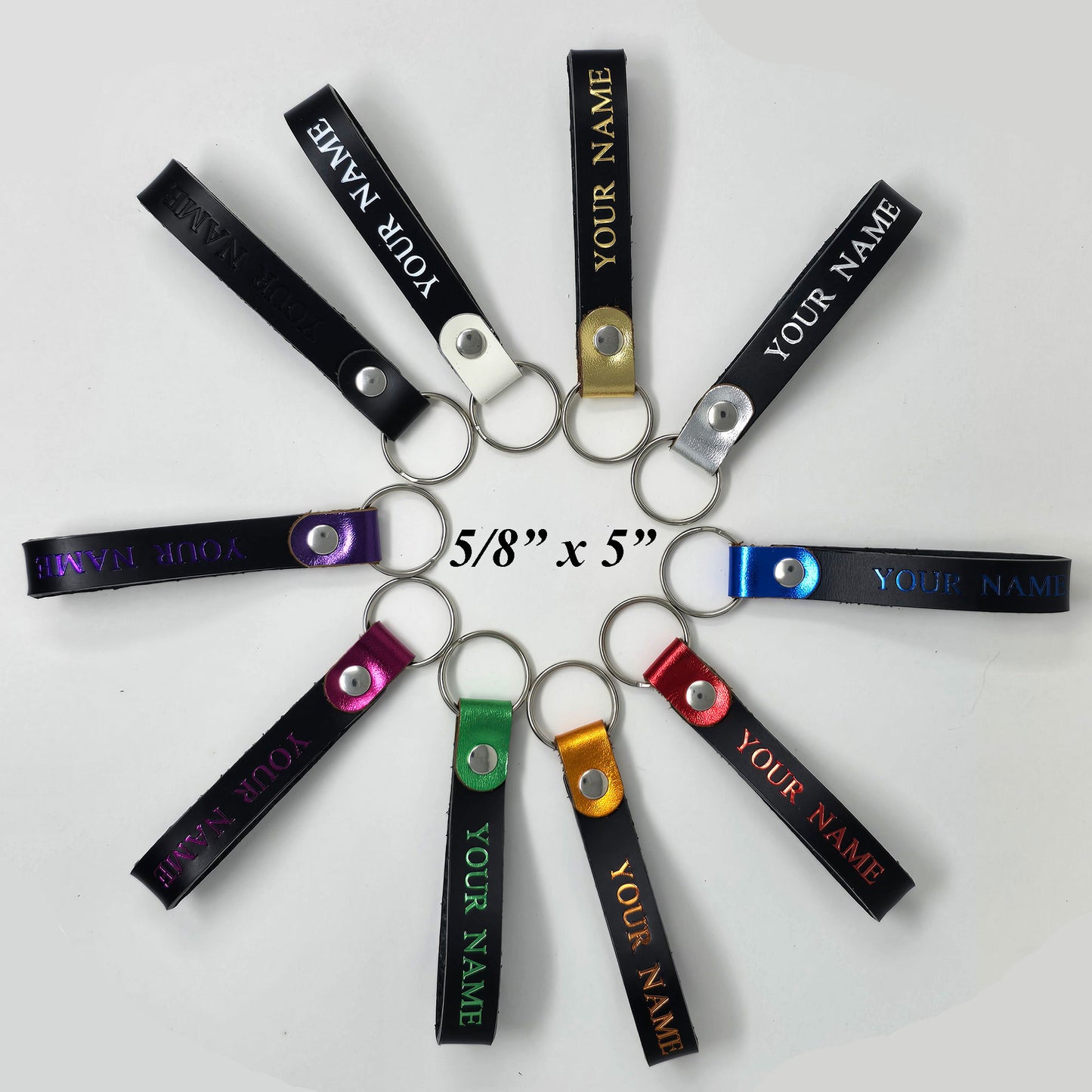 Personalized Leather Keychain – Custom Name Keyring Gift-Metallic Leather Loops