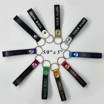 Personalized Leather Keychain – Custom Name Keyring Gift-Metallic Leather Loops