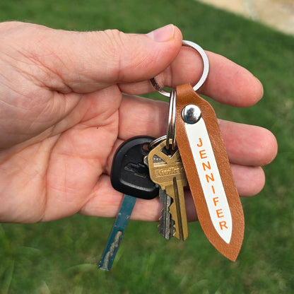 10 Pack Double Sided Leather Keychains with Engraving Ready White Insert