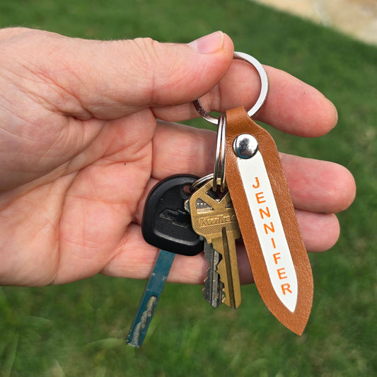 10 Pack Double Sided Leather Keychains with Engraving Ready White Insert