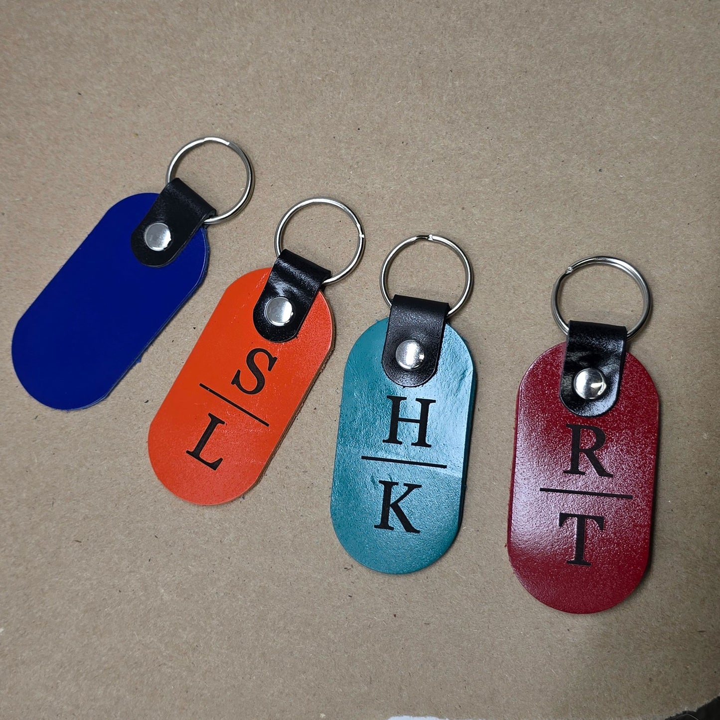 Custom monogram leather key fob handcrafted and laser engraved