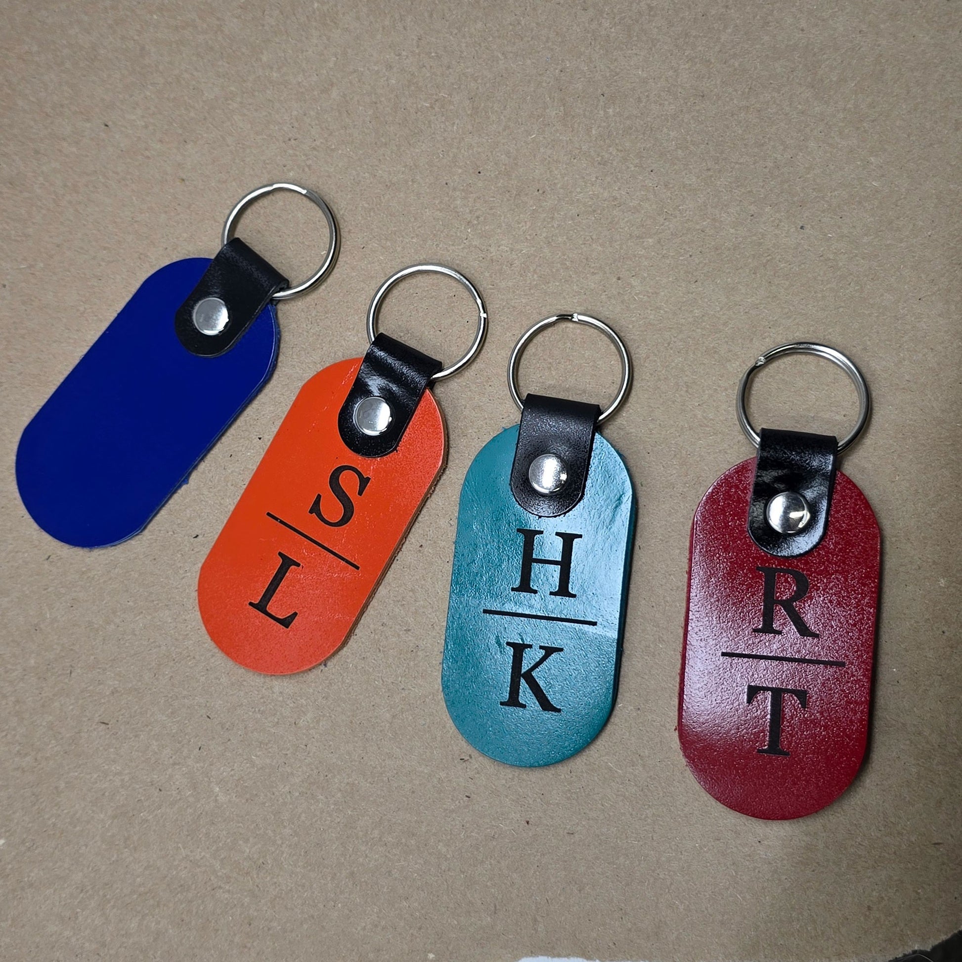 Custom monogram leather key fob handcrafted and laser engraved