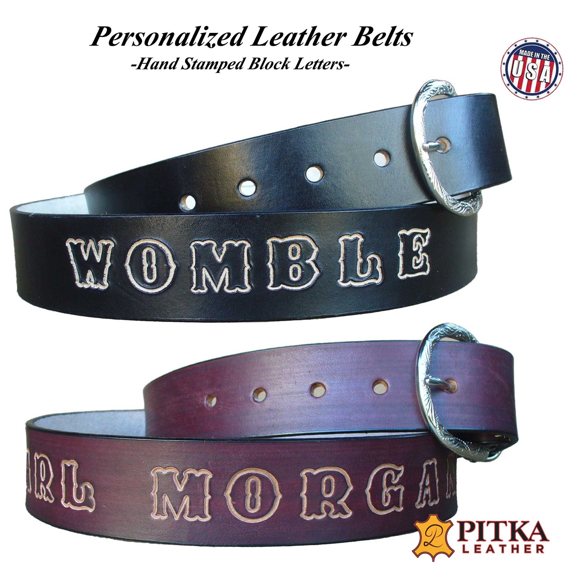 Men's leather belt personalized with name