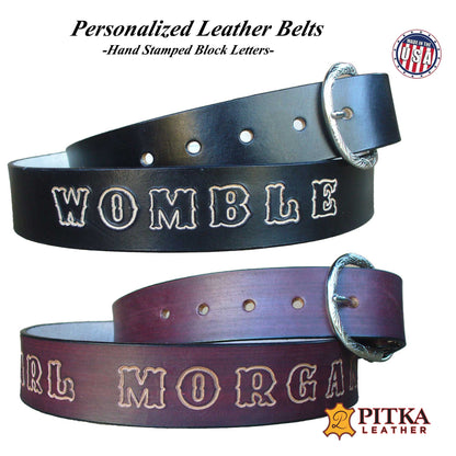 Men's leather belt personalized with name