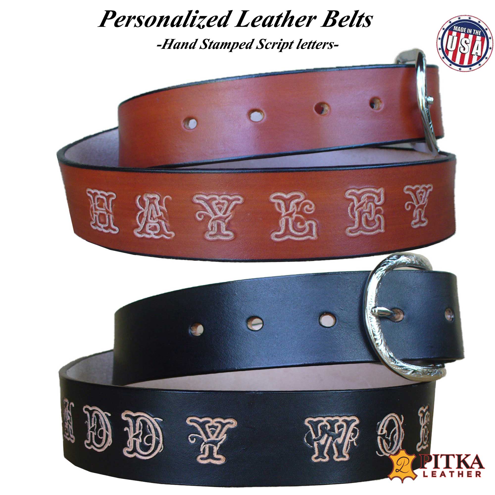 Customizable Belts Personalized Leather Belts-Custom Name Belts-Made in USA – Pitka Leather