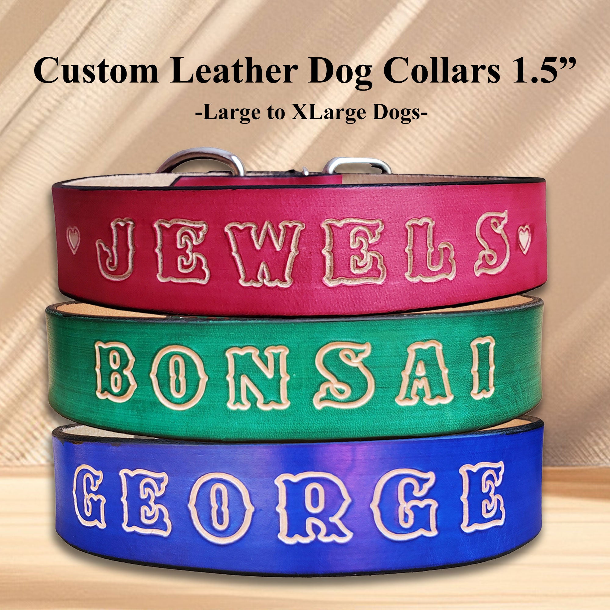 Custom Name Leather Dog Collars – Handmade for Puppies to XL Dogs ...