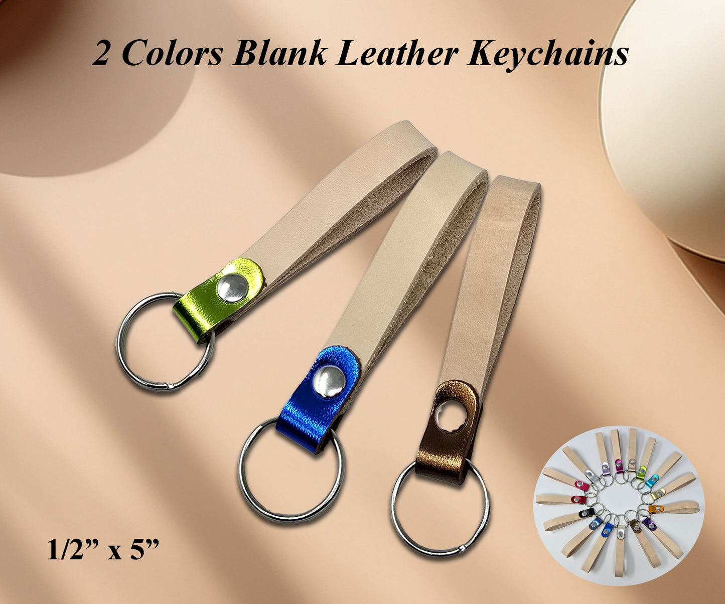 10 Pack Blank Vegetable Tanned Leather Keychains – 16 Metallic Leather Loop Colors