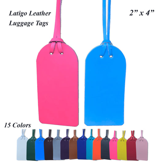 Full Grain Leather Luggage Tags, Engraving Ready, 15 Bright Colors-4 pack
