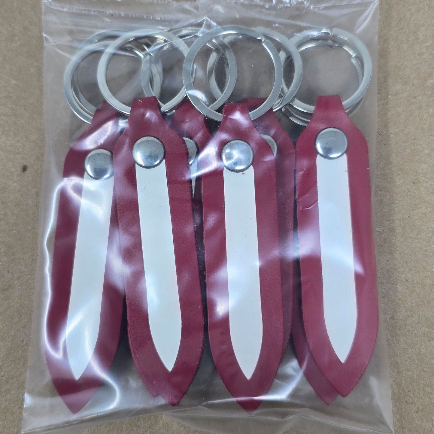 10 Pack Double Sided Leather Keychains with Engraving Ready White Insert