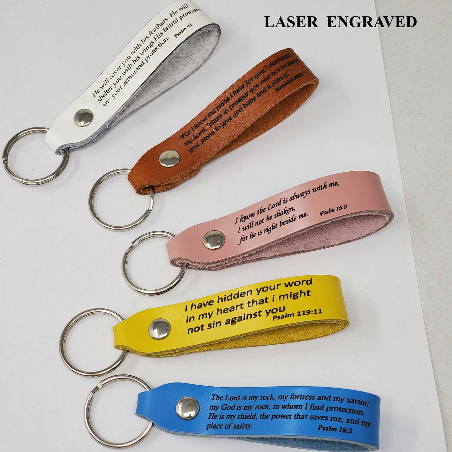 Bible verse leather keychains in many colors